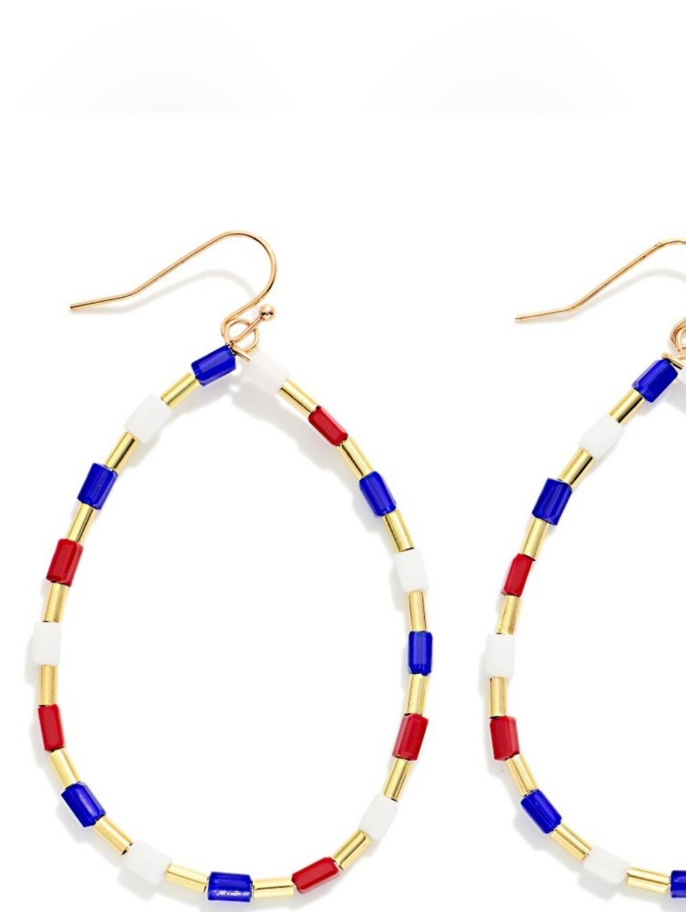 Gold Hoop Bead Earrings with Red, White & Blue Accents